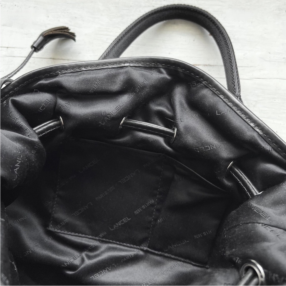 LANCEL "Miss Lancel" Black Leather /Nylon Handbag Hobo Purse Bucket Bag Paris - Picture 16 of 16